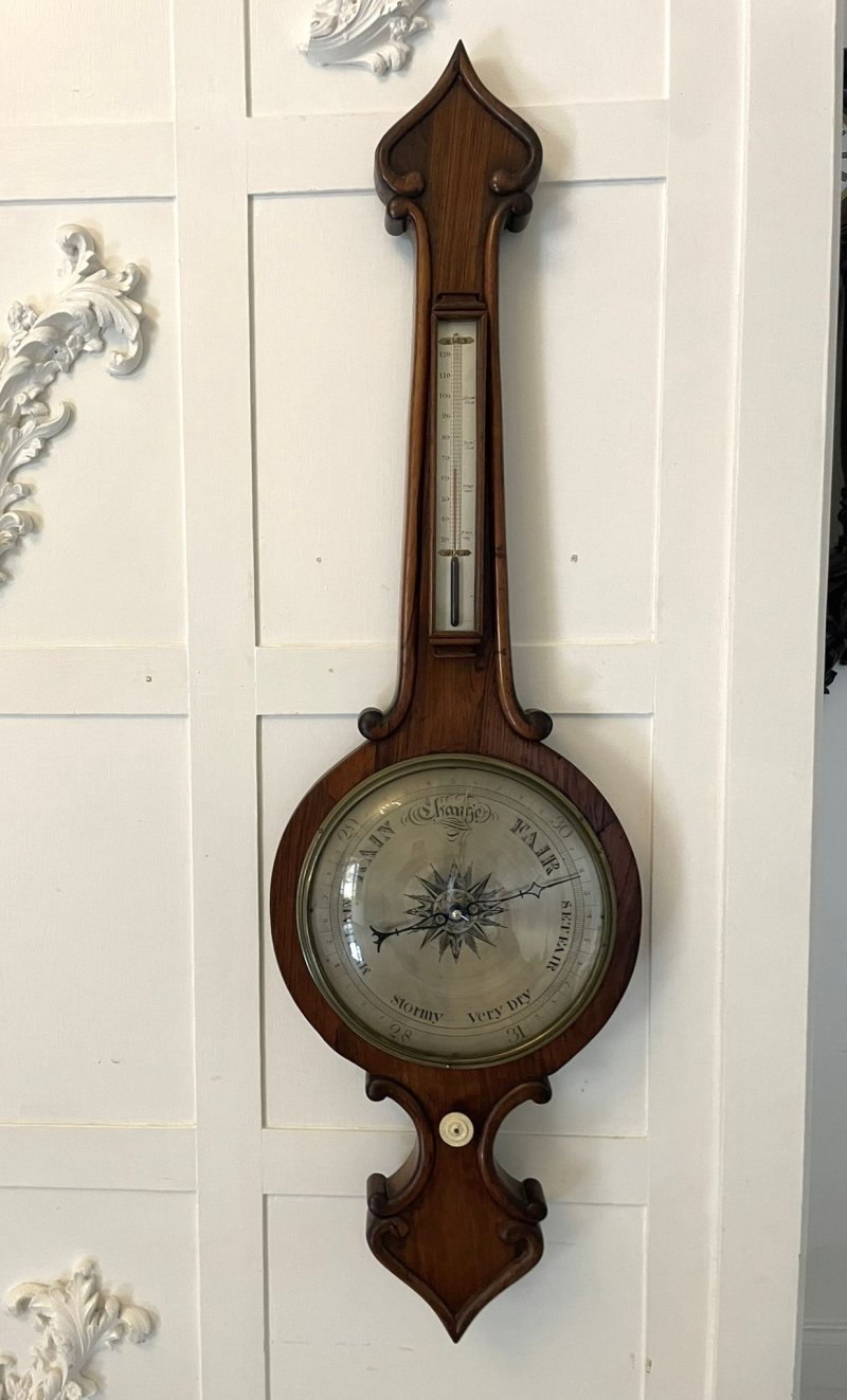 Large Antique Victorian Quality Rosewood Banjo Barometer
